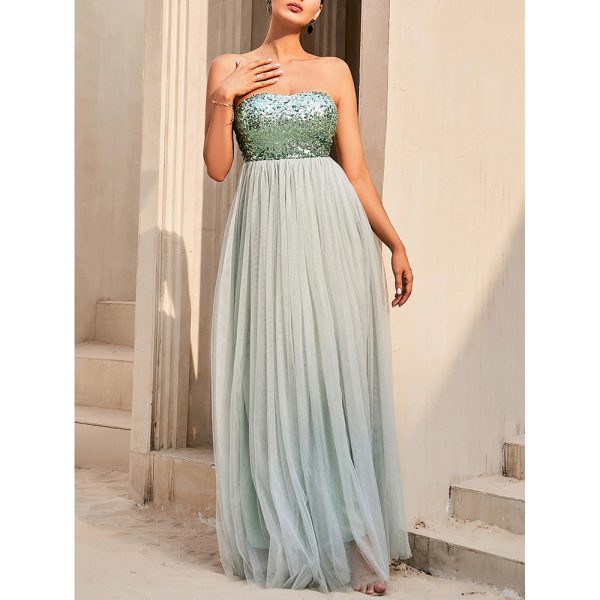 Elegant Green Tube Top A-Line Maxi Dress - Sexy Women’s Evening Wear - Image 2