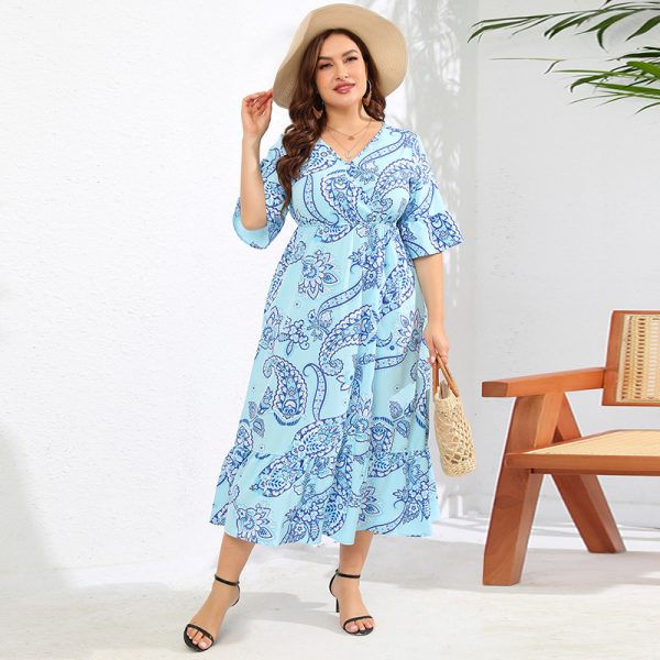 Paisley Print Bell Sleeve Long Beach Dress – Seaside Holiday Maxi Dress