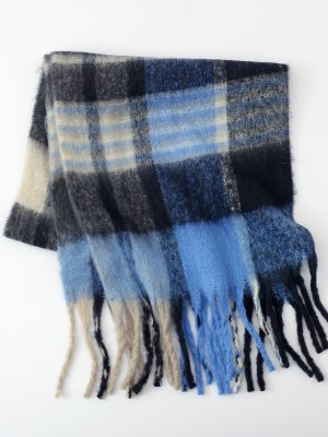 Warm Plaid Mohair Scarf for Women – Autumn & Winter