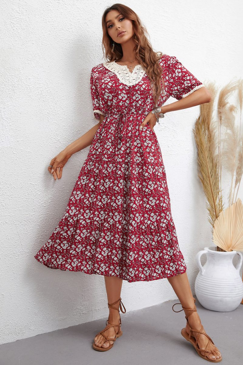 Women's Printed Slim A-Line Dress - Elegant Fitted Dress - Image 3