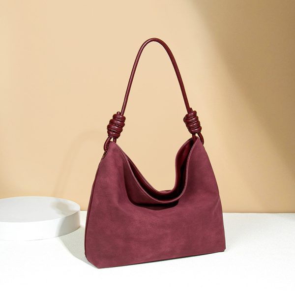 Red Suede Crossbody Tote Bag Retro Light Luxury Bucket Bag - Image 4