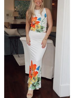 Women’s Floral Sleeveless Two-Piece Set for Spring & Summer