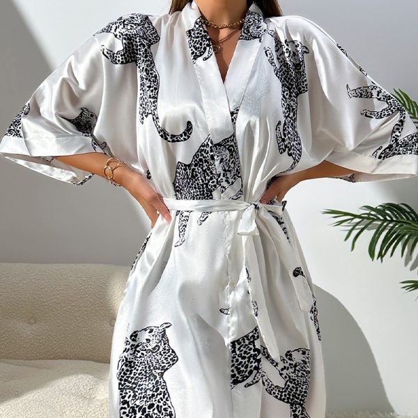 Women’s Lace Cardigan Bathrobe & Emulation Silk Nightgown - Image 3