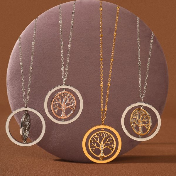 Tree of Life Rotating Diamond 18K Gold Stainless Steel Necklace - Image 2