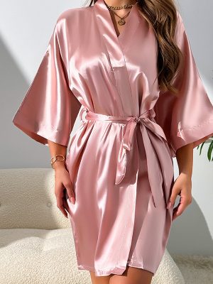 Women’s Imitated Silk Suspender Pajamas Set – Sexy Homewear Nightdress