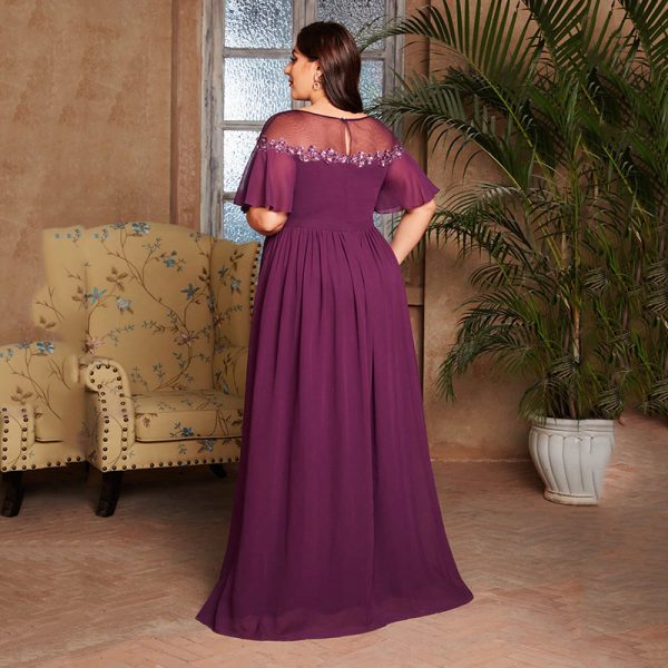 Plus Size Evening Wedding Bridesmaid Dress Round Neck Sequined Party Dress - Image 2