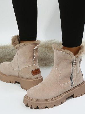 Women’s Fleece Lined Suede Snow Boots with Side Zipper