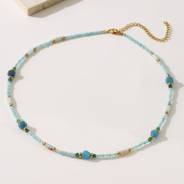 Blue Natural Stone Necklace - Women’s Light Luxury Beaded Court Star - Image 2