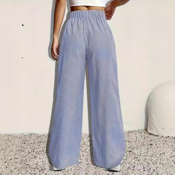 Women Stripes Printed Elastic Waist Wide Leg Pants Casual Loose Fit - Image 2