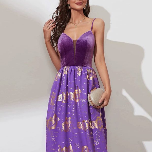 Women's Sexy Strap Velvet Evening Dress for Summer - Image 3