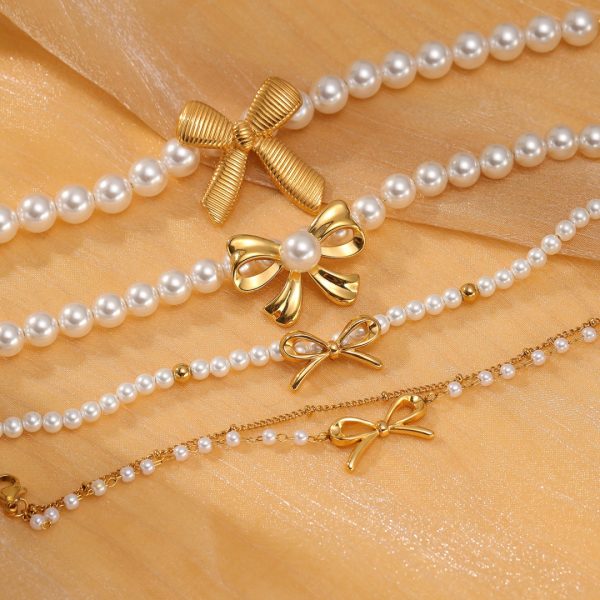 Elegant Bow Pearl Titanium Steel Bracelet 18K Gold Plated - Image 2