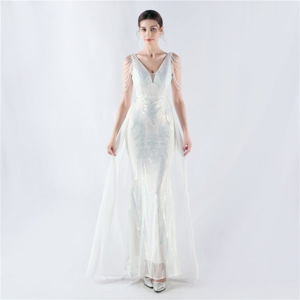 Floral Sequin Beaded Cloak High-End Evening Dress - Image 6