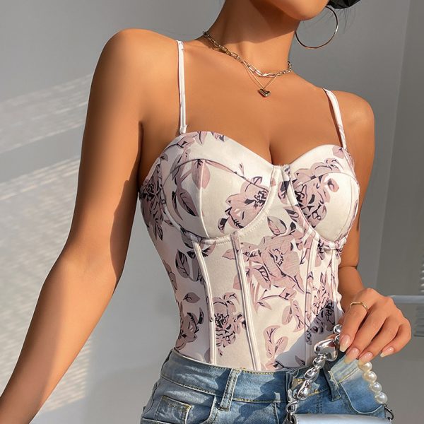 Women’s Sexy Boning Corset Floral Vintage Slim Fit Sleeveless Jumpsuit - Image 2