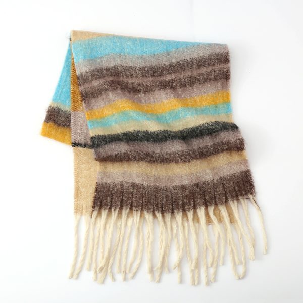 Women’s Thickened Braid Scarf, Striped Circle Yarn Shawl for Autumn Winter - Image 3