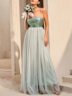 Elegant Green Tube Top A-Line Maxi Dress – Sexy Women’s Evening Wear