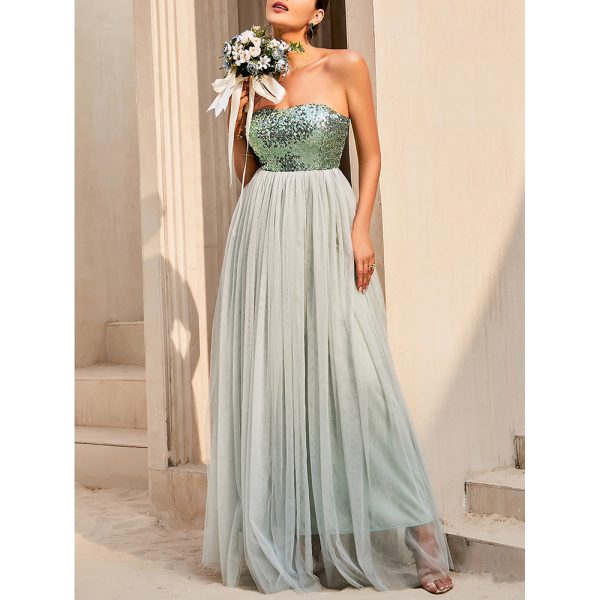 Elegant Green Tube Top A-Line Maxi Dress - Sexy Women’s Evening Wear