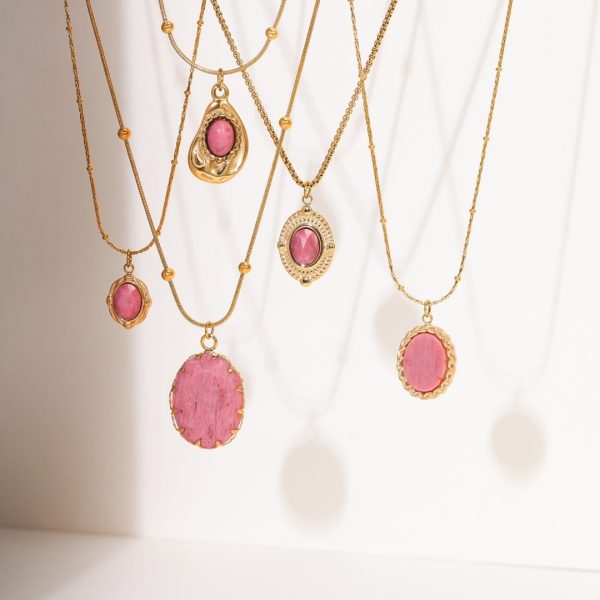 Rhodochrosite 18K Gold Titanium Steel Necklace - Image 2