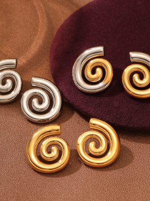 Creative Spiral Titanium Steel Stud Earrings for Women