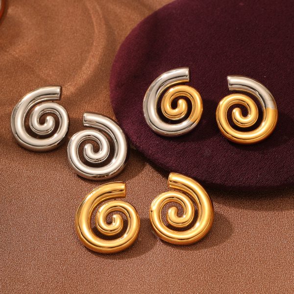 Creative Spiral Titanium Steel Stud Earrings for Women