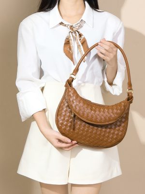 Retro Twin Woven Bag Women Portable Shoulder Underarm Bag