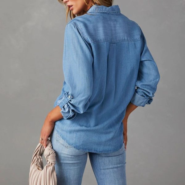 Women's Long-Sleeve Casual Denim Shirt - Image 3