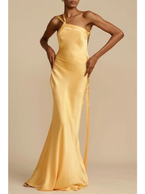 Women’s Slim-Fit Oblique Shoulder Satin Party Dress