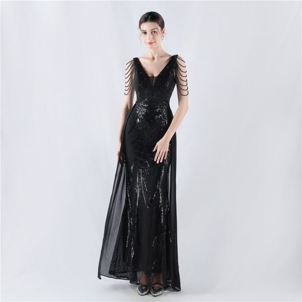 Floral Sequin Beaded Cloak High-End Evening Dress - Image 4