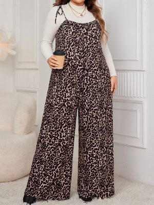 Plus Size Leopard Print Loose Suspender Pants for Women