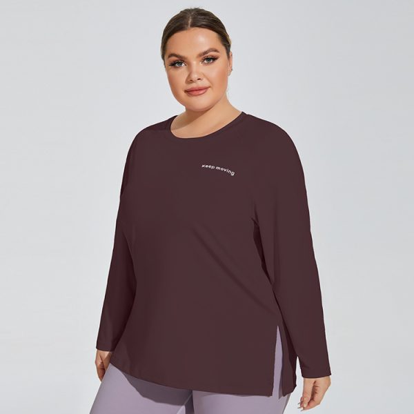 Plus Size Letter Graphic Loose Long Sleeve Yoga Top - Image 3