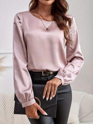 Spring Simple Solid Color Round Neck Chiffon Blouse