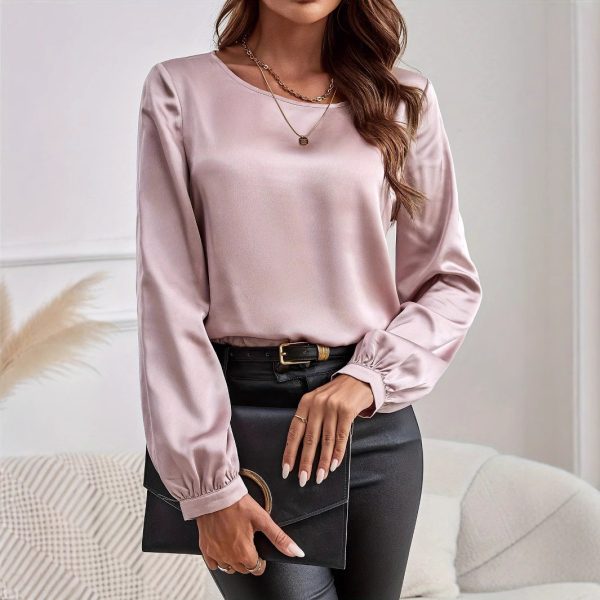 Spring Simple Solid Color Round Neck Chiffon Blouse