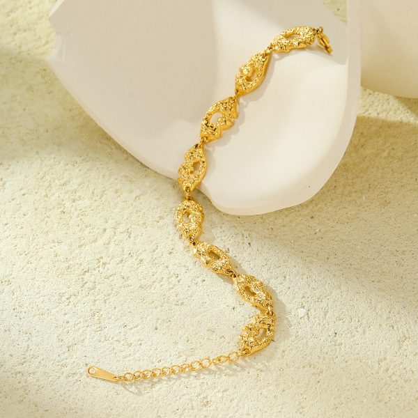 Retro Stainless Steel Gold Plated Frosted Cutout Bracelet - Image 3