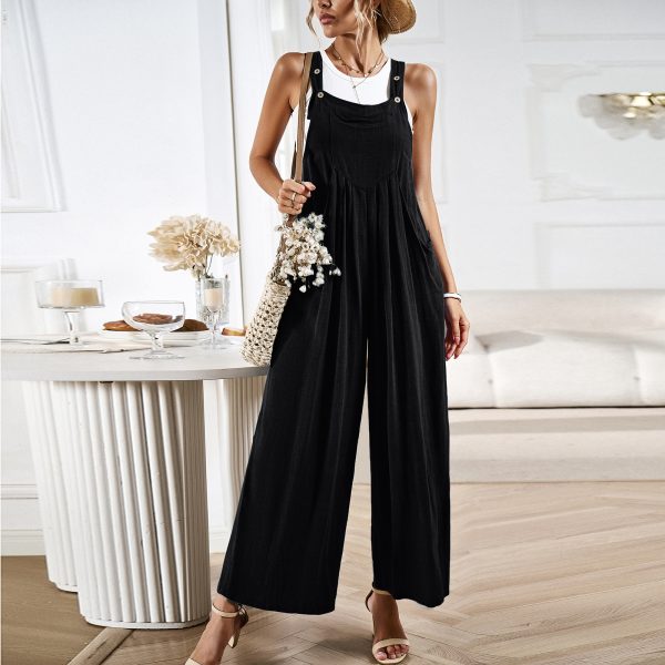 Solid Color Loose Wide-Leg Suspender Pants for Women - Image 3