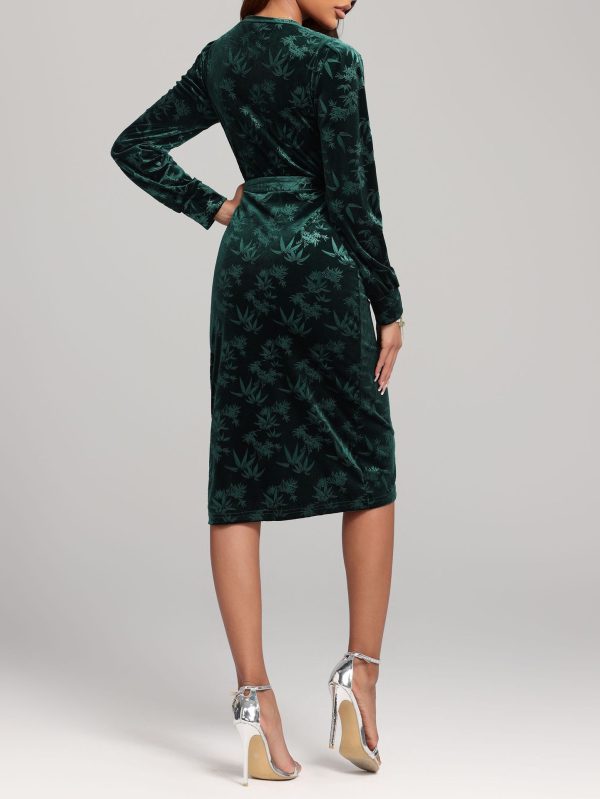 Autumn Winter Long Sleeve Waist-Slimming Printed Velvet Dress - Image 2