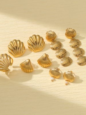 Marine Scallop Titanium Steel Stud Earrings