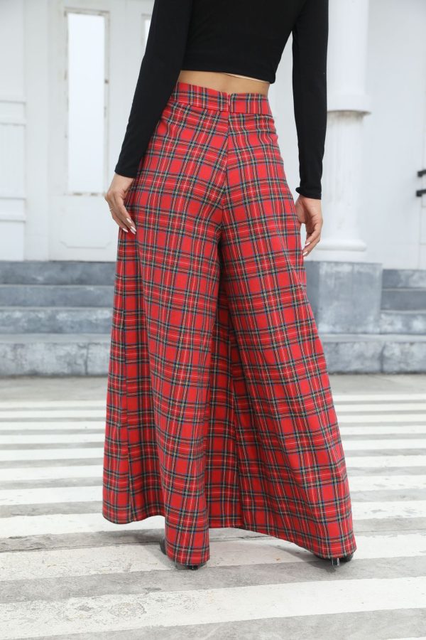 Women Lazy Plaid Drape Casual Loose Wide Leg Pants - Image 2