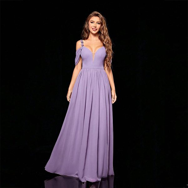 Elegant Off Shoulder V-Neck Cocktail Evening Dress for Women - Image 2