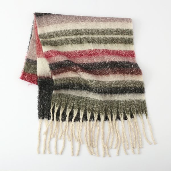 Women’s Thickened Braid Scarf, Striped Circle Yarn Shawl for Autumn Winter - Image 4