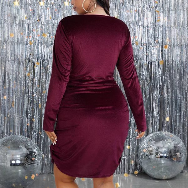 Plus Size Wine Red Cocktail Dress for Autumn Winter - Image 2