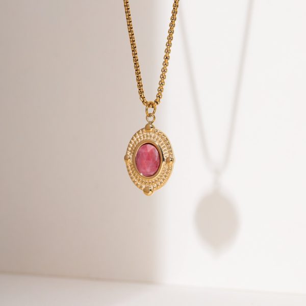 Rhodochrosite 18K Gold Titanium Steel Necklace - Image 4