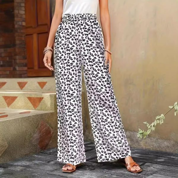 Spring Summer High Waist Floral Print Loose Wide Leg Trousers - Image 3