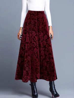 Spring Autumn Sexy Simple Velvet Printed Skirt for Women