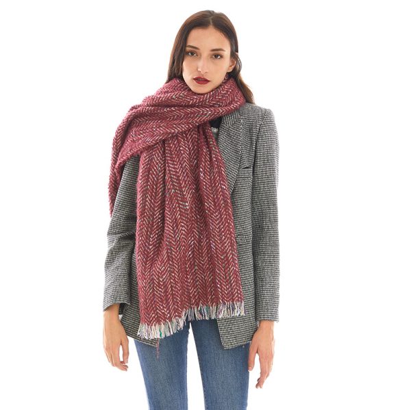 Autumn Winter Herringbone Tassel Shawl - Loose Circle Yarn Scarf