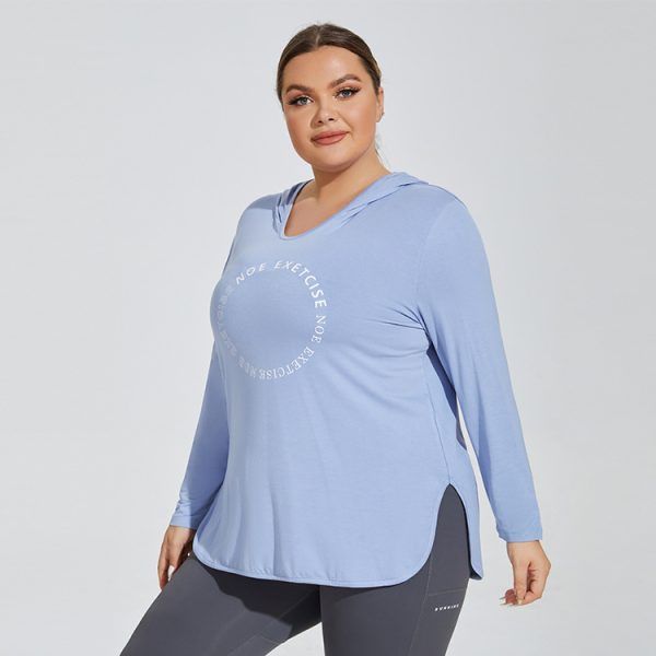 Plus Size Hooded Long Sleeve Printed Logo Sports Top - Image 3