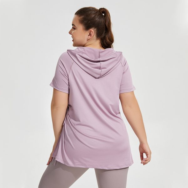 Plus Size Slim Fit Hooded Short Sleeve Fitness Yoga Jacket - Image 3