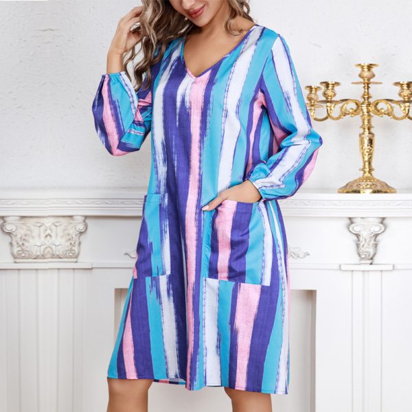 Women’s French Tie-Dye Retro Printed Loose Vacation Dress - Image 5