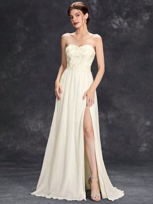 Elegant Tube Top Evening Dress with High Slit