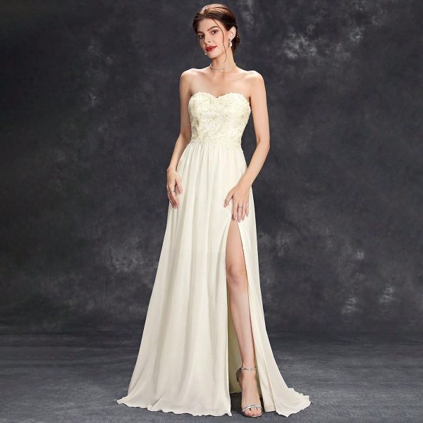 Elegant Tube Top Evening Dress with High Slit