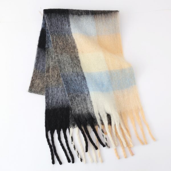 Women’s Thick Cashmere Striped Plaid Scarf - Warm Tassel Neck Warmer - Image 2