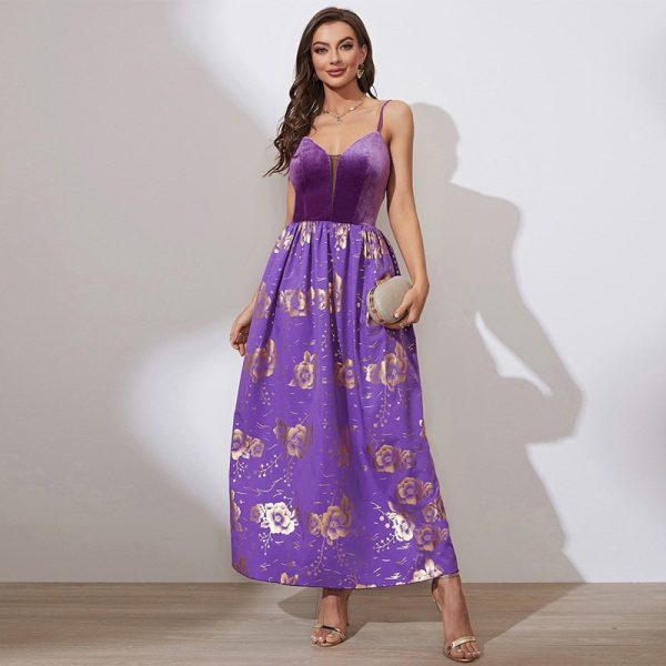 Women's Sexy Strap Velvet Evening Dress for Summer